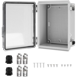 BlueStars Clear Junction Box IP67, 8.98" x 5.04" x 7.01" Electrical Enclosure with Mounting Plate, Wall Brackets and Grey Hinged Door for Outdoor and Indoor use