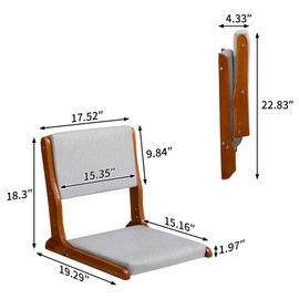 HollyHOME Floor Chair with Back Support, Foldable Japanese Style Floor Chair, Wood Legless Tatami Chair with Cushion, Accent Meditation Floor Seat for Bay Window, Living Room, Bedroom, Grey