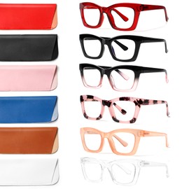 ZOECENT 6 Pack Oprah Style Reading Glasses for Women Blue Light Blocking Computer Square Readers with Spring Hinge (Mix Color-5, 1.75, x)