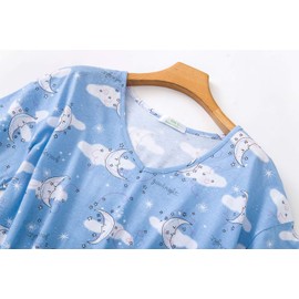 CHUNG Women Cotton Blend Pyjamas Set Short Sleeve Top Capri Pants Plus Size S-3XL Sleepwear Nighties,Capri Blue Moon,S