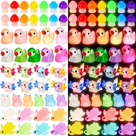 Barydat 200 Pcs Luminous Mini Resin Animals Bulk Glow in The Dark Ducks Axolotls Tiny Miniature Figures Resin Figurines for Pranks Hide Micro Garden Landscape Cake Potted Plants Decor