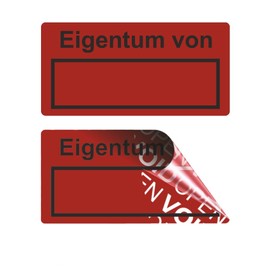 Void Open Seal - Residue-Free Security Labels "Property of" on Roll - 40 x 20 mm - Red (500)