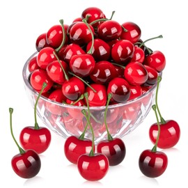180Pcs Fake Mini Cherries, Artificial Faux Cherries Red and Red Black Cherry Decor, Fake Fruit Decor Simulation Cherry Model for Party Fruit Bowl Home Kitchen Photography Props