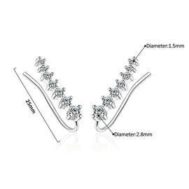 925 Sterling Silver Crawler Ear Cuffs 7 CZ Stones
