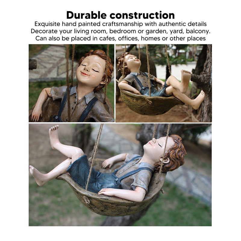 Hanging Boy Statue Hand Painted Rainproof Windproof Resin Outdoor Hanging
