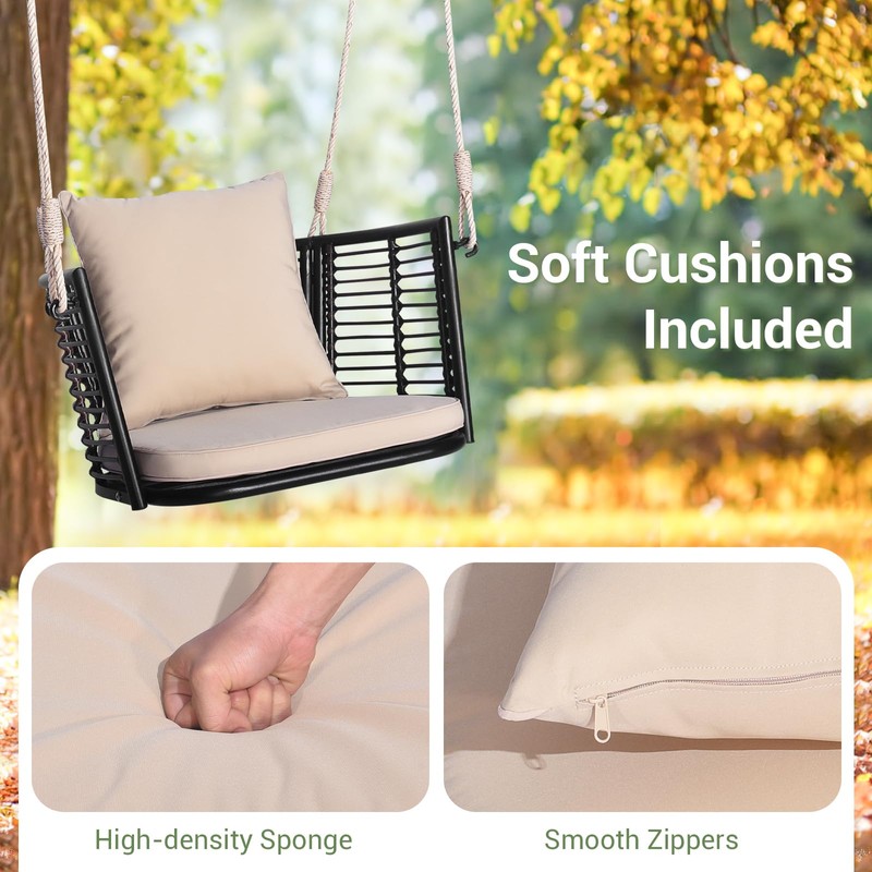 Tangkula Outdoor Metal Porch Swing, Single Person Hanging Seat w/Woven