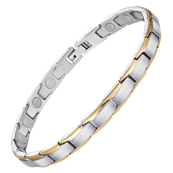 Feraco Magnetic Bracelet for Women Titanium Steel Magnetic Bracelet with Neodymium Magnets, Christmas Jewelry Gifts (Silver & Gold)