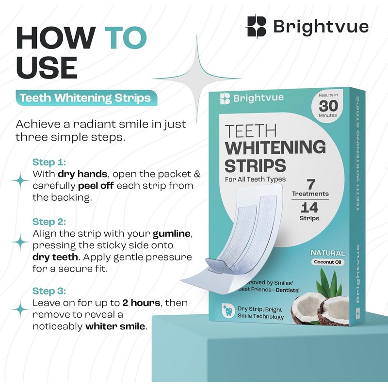 Brightvue 2 Pack ~ Brightvue Natural Teeth Whitening Strips 7-Day