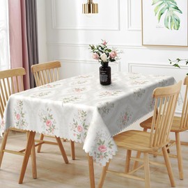 TTQYFNM 70x108inches Floral Tablecloth Simple Pink Flowers Elegant Damask Print Pattern Table Cloth Washable and Wrinkle Resistant Fabric Table Cover for Kitchen Dining Room Living Room Home Decor