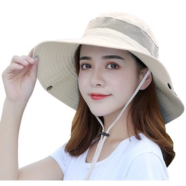 Sun Hat Outdoor Bucket Hat Women Sun Protection Quick Dry Mesh UPF 50+, beige