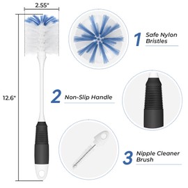 Amazer Bottle Brush Cleaner, Long Flexible Handle Bottle Brush Scrub for Water Bottles, Glasswares, Tumblers, Travel Coffee Mugs, 2 Pack
