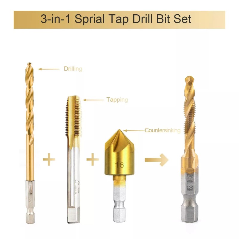 HIDOTOL Titanium Combination Drill and Tap Bits Set with Quick
