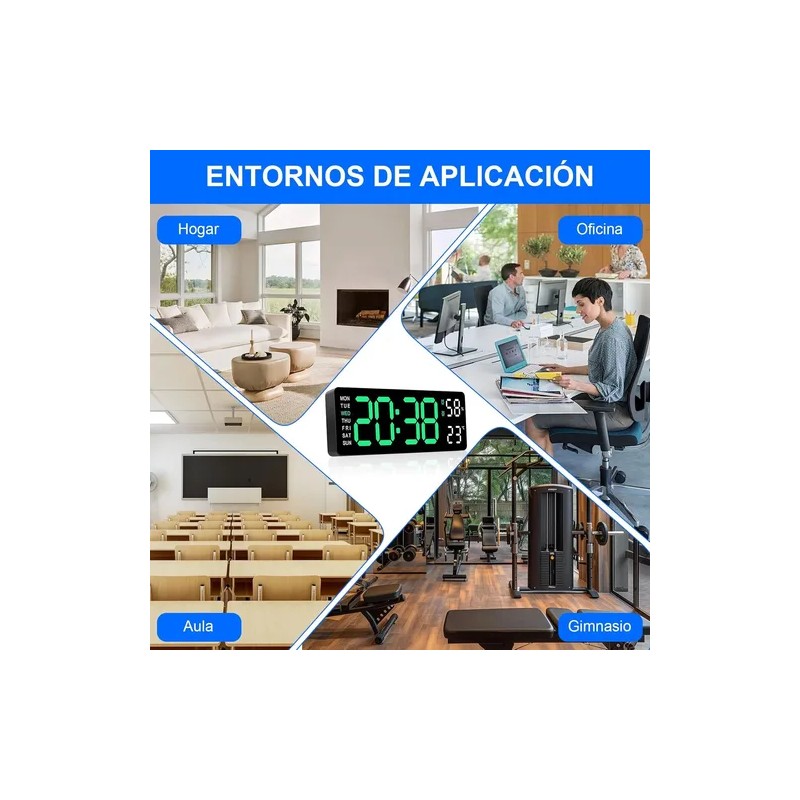 Reloj De Pared Digital Con Termómetro, Alarmas Y Calendario