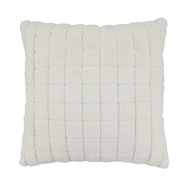 SARO LIFESTYLE Furry Framework Grid Faux Rabbit Fur Throw Pillow Cover, Ivory, 18"