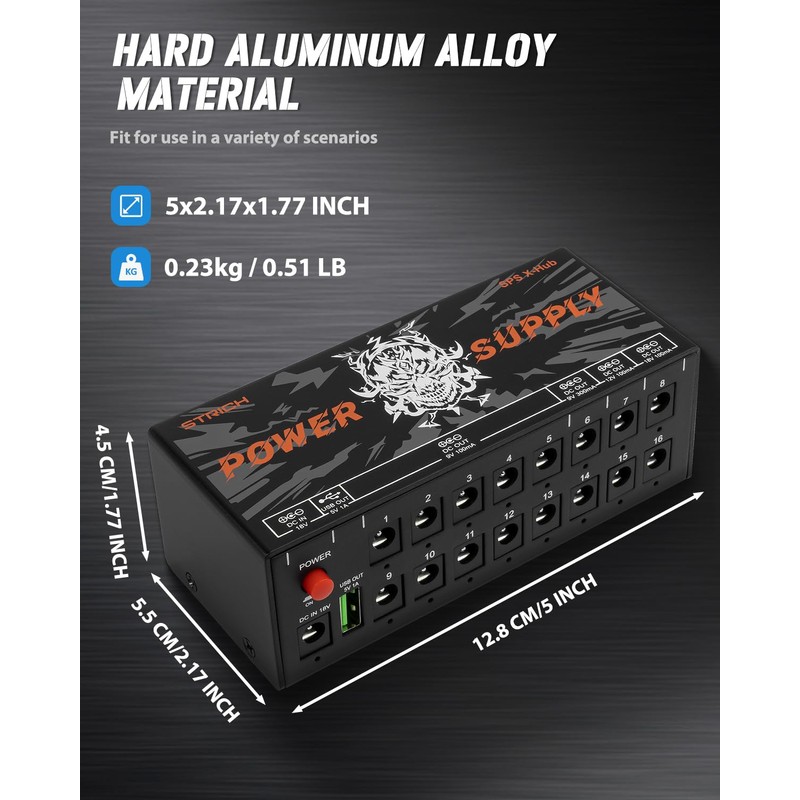 STRICH SPS X-Hub Guitar Pedal Power Supply for 9V/12V/18V, 100mA