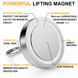 Magnetpro 55 kg Magnetic Hooks Super Strong Neodymium Magnetic Hooks with Counterunk Hole Eyebolt for Home Kitchen Workplace and Garage - Pack of 6