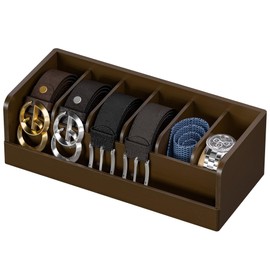 Pursura Belt Storage Box, Bamboo Belt Storage Organizer with 6 Compartments, Belt Organizer for Closet, Belt Organizer for Drawer, Belt Organizer for Men and Women (Brown)