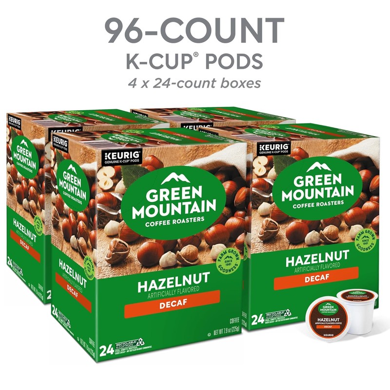 Green Mountain Coffee Roasters Hazelnut Decaf, Keurig Single-Serve K-Cup Pods,