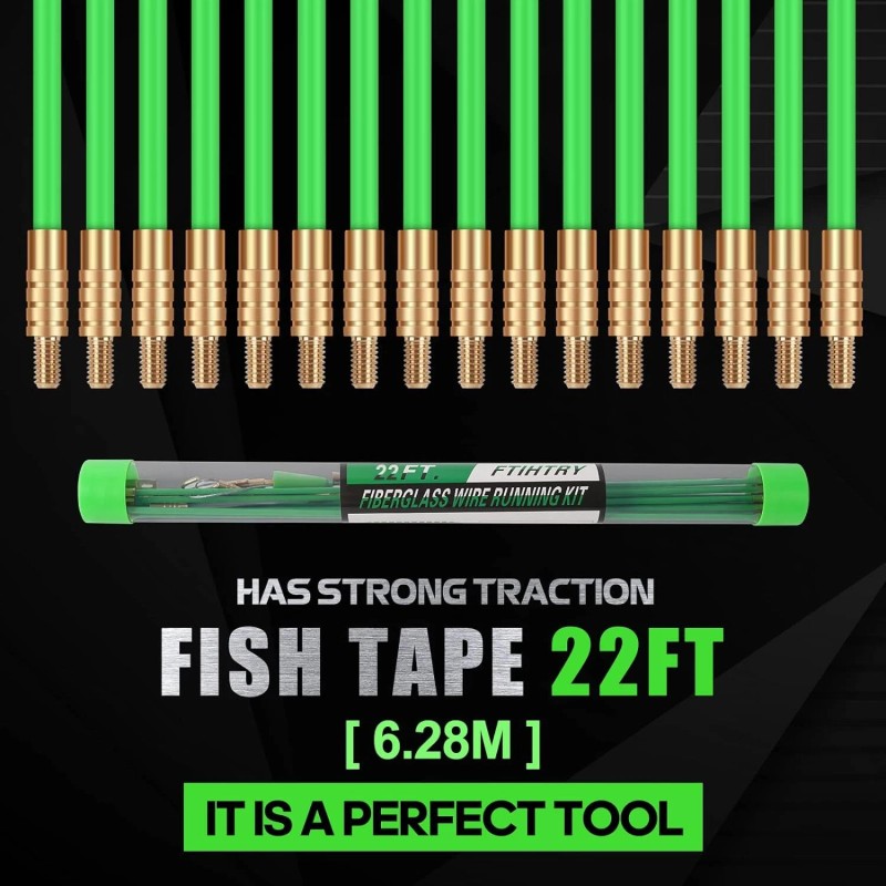 FTIHTRY 22Ft Fiberglass Fish Tape Wire Puller Kit With 8