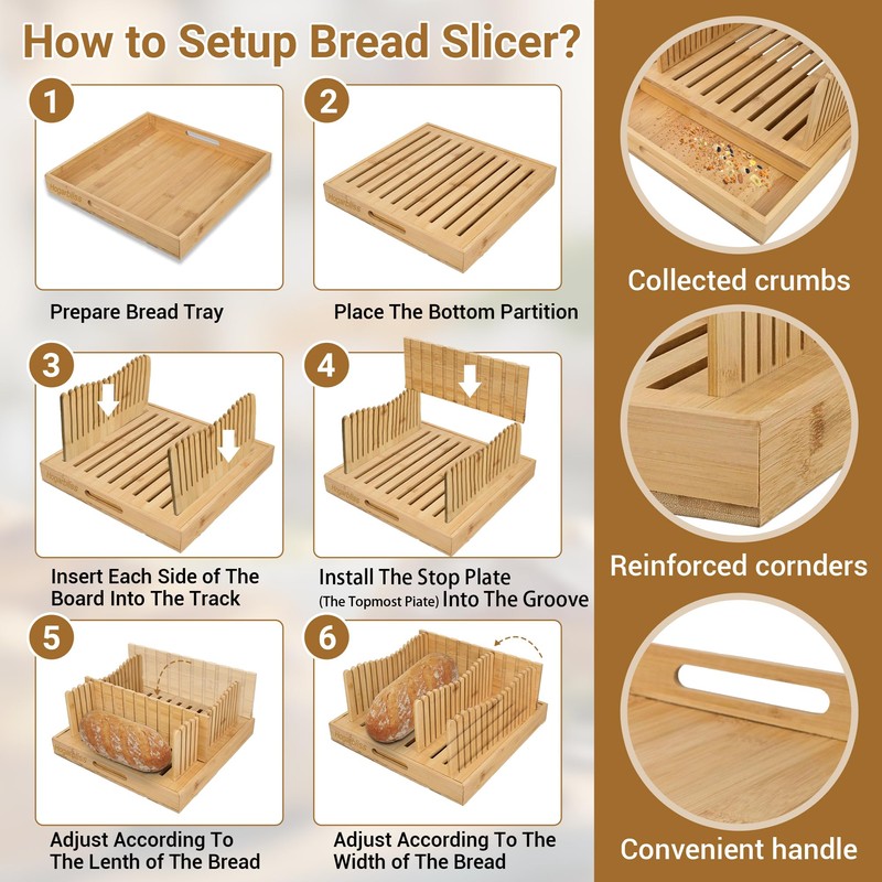 Hogarbliss Bread Slicer for Homemade Bread, 10.5″Adjustable Bread Cutter with