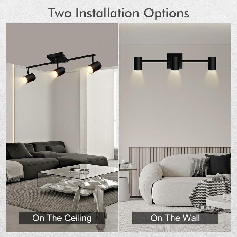 AUQUEE 3 Light Track Lighting Fixtures Ceiling, Black LED Track