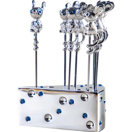 WAYUTO 8 Pcs Mouse Shaped Cocktail Picks with Cheese Holder Stainless Steel Martini Picks Reusable Toothpicks Fruit Picks for Olives Appetizers Sandwich Fruit Starlite