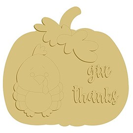 3D Pumpkin Turkey Cutout Unfinished Wood Thanksgiving Door Hanger Fall Décor Autumn Decorations MDF Shape Canvas Style 11 Art 1 (12")