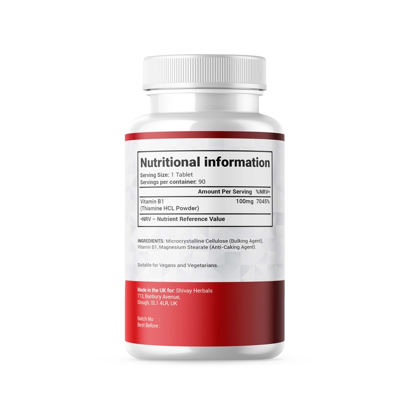 Vitamin B1 Thiamine 100mg Supplement | 90 Vegan Tablets |