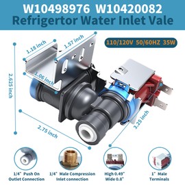 W10498976 WPW10498976 Refrigerator Ice Maker Water Inlet Solenoid Valve Fits for Whirlpool/Maytag/Kenmore, Water Inlet Valve Replace K-78186 PS11755667 W10498974 AP6022334 K-78200 W10420082 IMV-576