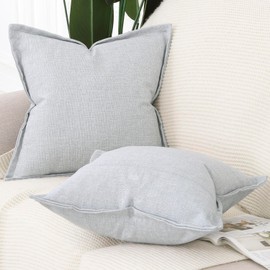 MADIZZ Set of 2 Polyester Linen Throw Pillow Covers with Broad Edge Soft Boho Decorative Pillow Cases for Sofa Bedroom Modern Pillow Shell 16x16 Inch Grey Purple