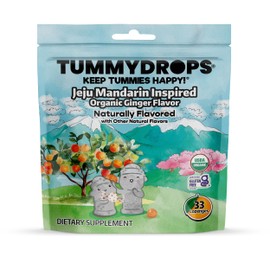 USDA Organic Jeju Inspired Mandarin Ginger Tummydrops, Gluten Free & Vegan, 33 Individually Wrapped Drops in a Resealable Bag