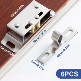SGERUFZ Pack of 6 Strong Catch Double Roller Catch Cupboard Door Cabinet Latches with Screws Door Latch Catcher for Cupboard Doors Kitchen (Silver)