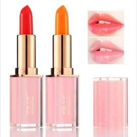 BLUE LOVE 2PCS Color Changing Lipstick - Hydrating Jelly Lip Balm Tint Moisturizing Lip Gloss, Long-Lasting Nourishment for Dry Lips (Carrot&Cherry Red)