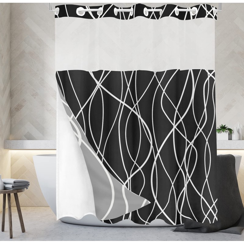 Tititex No Hooks Snap in Liner Abstract Curve Lines Black