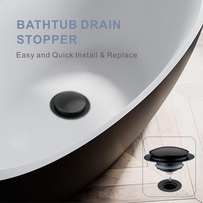 Matte Black Tub Drain Stopper, Hidrop Pop Up Universal Tub