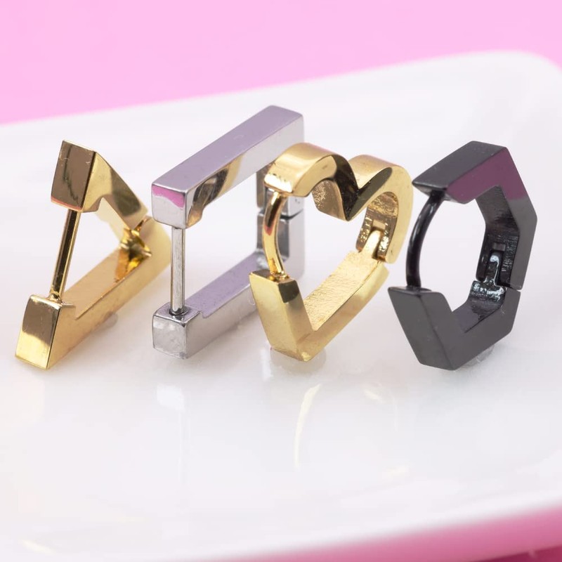 Adelina Style Hoop Earrings, Triangular, Heart, Rectangle, Polygonal, Pair, Popular,
