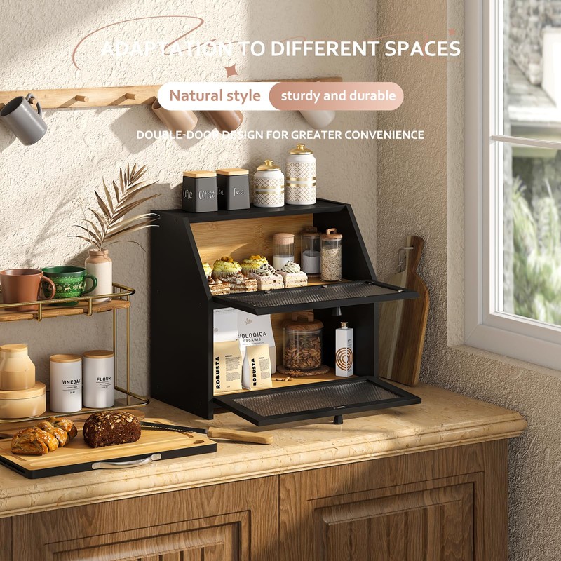 STDDRE Bamboo Bread Box with Cutting Board, Double Layer Extra