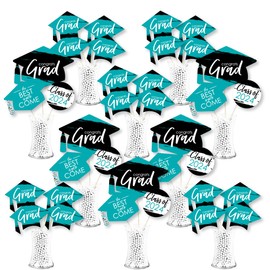 Big Dot of Happiness 2024 Teal Graduation Party Centerpiece Sticks - Showstopper Table Toppers - 35 Pieces