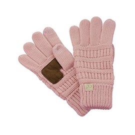 C.C. Kids' Children's Cable Knit Warm Anti-Slip Touchscreen Texting Gloves, Indi Pink