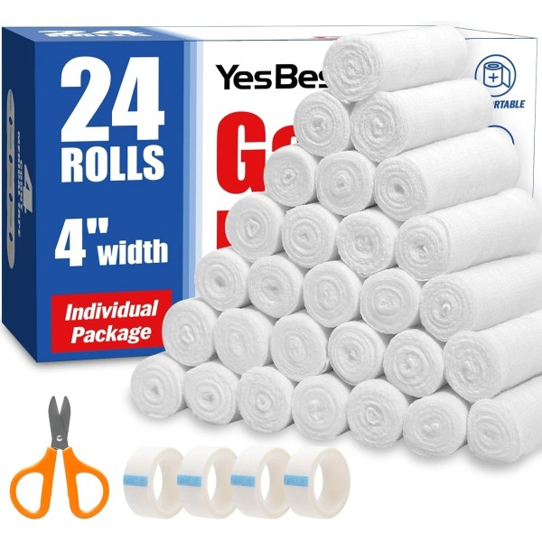 Branded 24 Pack 4 Inch 4.1 Yards Gauze Bandage Roll,