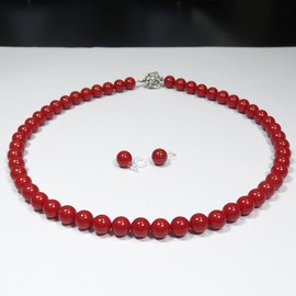 B-style Coral Necklace, Synthetic 16.5 inches (42 cm), Earring Set, Blood Red, Coral Necklace