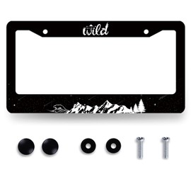 Mountains License Plate Frame Ocean Waves Forest Starry Sky License Plate Stainless Steel Rust-Proof Mountain Car Accessory Funny License Plate Cover Decoration Men Women Size 12.2" x 6.2" with Screw
