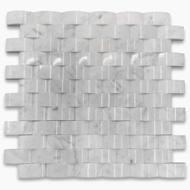 Stone Center Online Carrara White Marble 3D Cambered 1x2 Brick Arched Mosaic Tile Polished Kitchen Bath Wall Floor Backsplash Shower (1 Sheet)