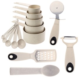 Beille 14pc Wheat Straw Kitchen Utensil Set Peeler Cutter Grater Spoons and Cups