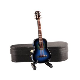 Dselvgvu Wooden Miniature Guitar with Stand and Case Mini Musical Instrument Replica Collectible Miniature Dollhouse Model Home Decoration (Classic Guitar:Blue, 3.93"x1.42"x0.56")