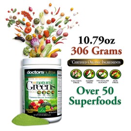 Natural Greens Juice Drink Super Food by Doctors Nutra Nutraceuticals, 10.79 Ounces (306 Grams) with Certified Organic Ingredients - 50 Vegetarian Plant-Based Superfoods - no Gluten, Tropical Flavor
