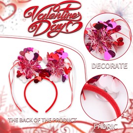 Valentine's Day Heart Headband Heart Pom Pom Headbands Glitter Red Pink Hearts Shaped Head Boppers Hair Accessories for Women Girls Valentines Party Anniversary Wedding Headwear 1PCS
