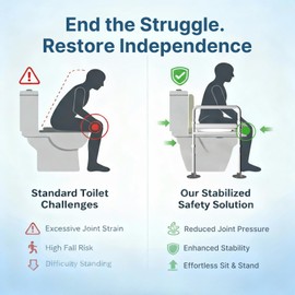 Eakertte Heavy Duty Safety Toilet Seat Riser with Handles for Seniors, 400lbs Medical Support, Anti-Slip, Fits Standard & Elongated Toilets