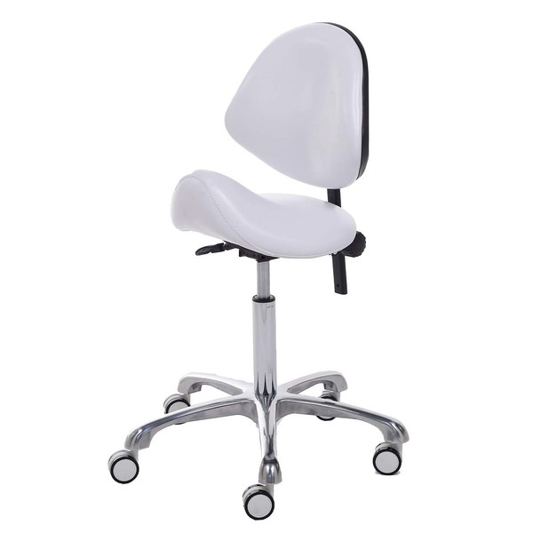 FRNIAMC Ergonomic Saddle Stool Rolling Adjustable, Hydraulic Heavy-Duty (350 lbs) Stool Chair for Dental Lab Salon Massage Studio Office(White, with Backrest)