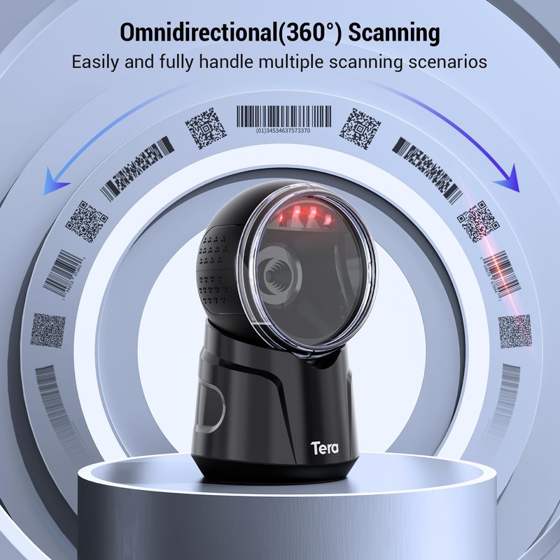 Tera Barcode Scanner Desktop Omnidirectional: 1D 2D QR Hands Free